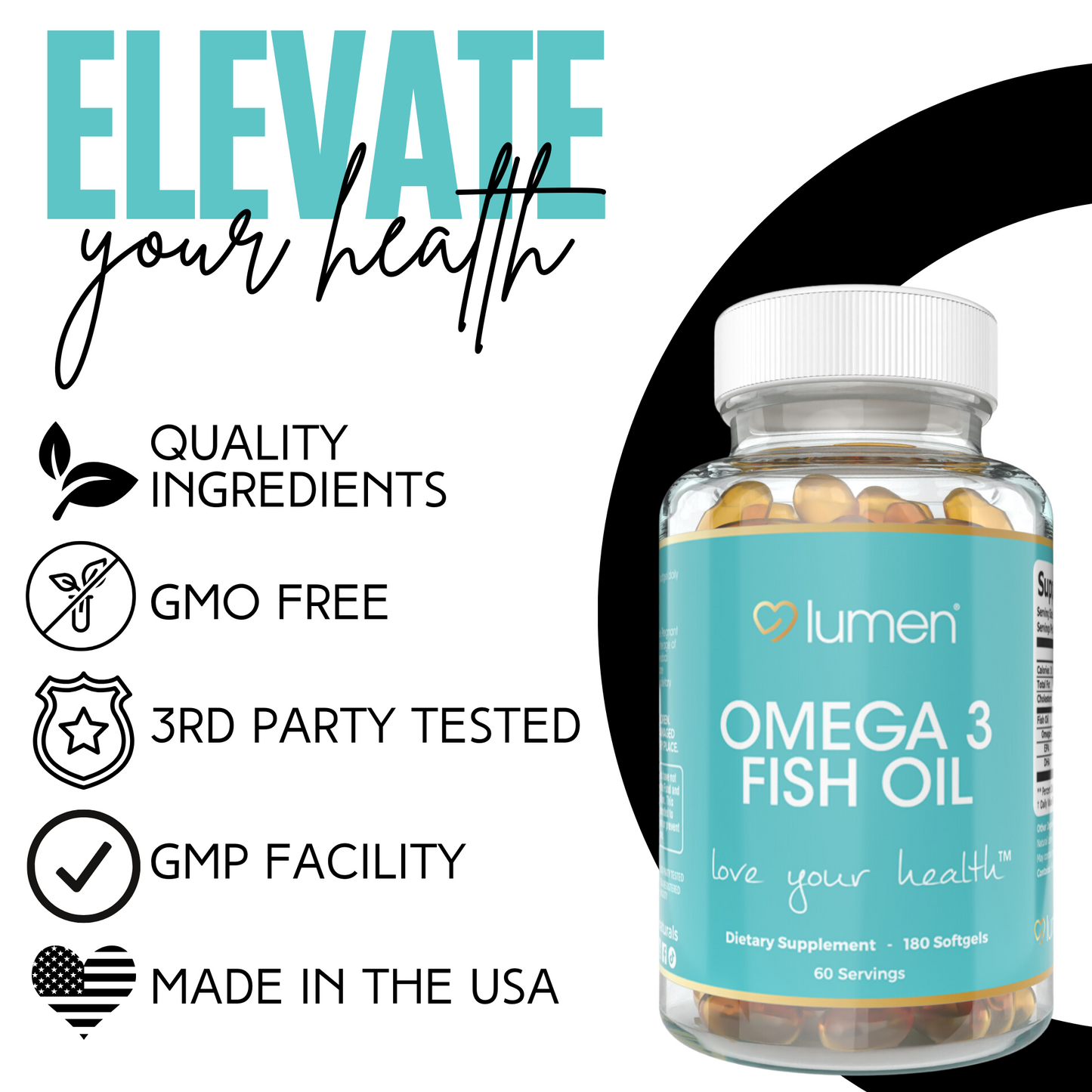 Lumen Naturals Omega 3 Fish Oil Softgels for Women - EPA - DHA - 3600mg - 180 Count - 60 Servings