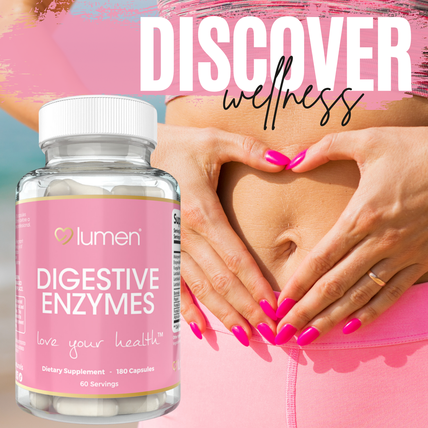 Lumen Natuals Digestive Enzyme Makzyme-Pro Blend for Women 1200+ mg Per Serving - 180 Count