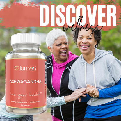 Lumen Naturals Organic Ashwagandha 1950mg – Made with Organic Ashwagandha Powder & Black Pepper – 180 Capsules – Formulated for Women