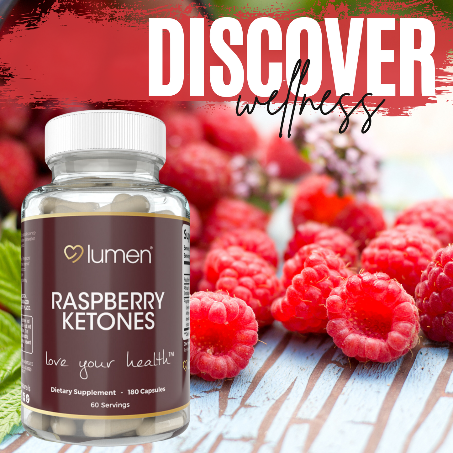 Lumen Naturals Raspberry Ketone for Women - Raspberry Ketone, African Mango 1800mg Per Serving - 180 Capsules - 60 Servings