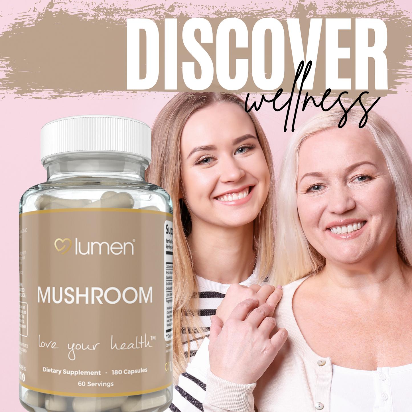 Lumen Naturals Mushroom Complex for Women with Lions Mane 2000mg Per Serving - Veggie Capsules - 180 Count - 60 Servings