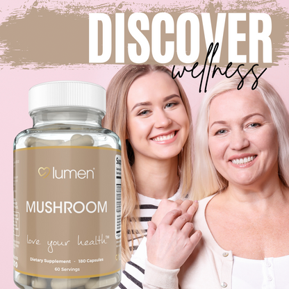 Lumen Naturals Mushroom Complex for Women with Lions Mane 2000mg Per Serving - Veggie Capsules - 180 Count - 60 Servings