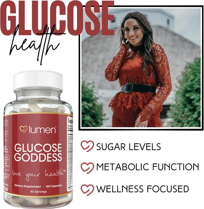 Lumen Naturals Gluco Goddess for Women - Cinnamon, Banaba, L-Taurine, Bitter Melon Extract - 180 Count - 60 Servings