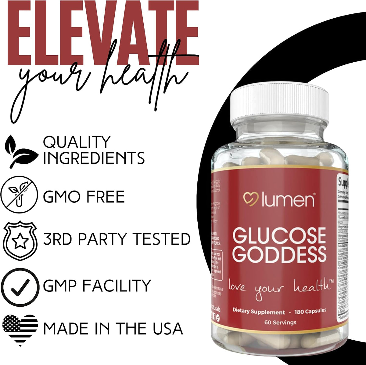 Lumen Naturals Gluco Goddess for Women - Cinnamon, Banaba, L-Taurine, Bitter Melon Extract - 180 Count - 60 Servings