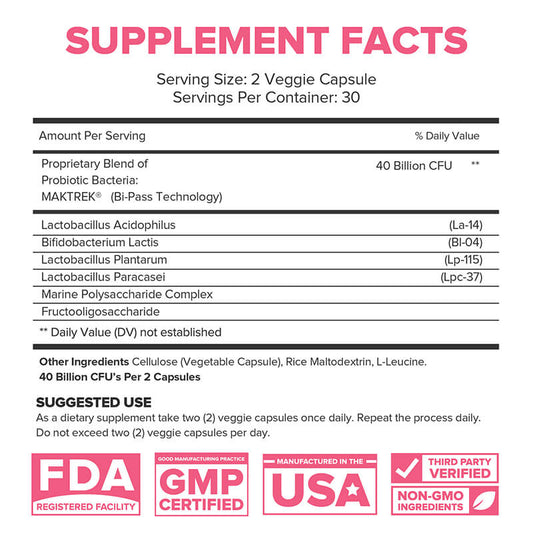 Probiotic 40 Billion 60 Count - Supports a Healthy Gut