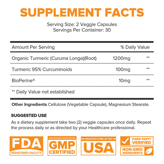 Turmeric Curcumin with BioPerine® - Organic Joint & Mobility Support - 1 Month Supply